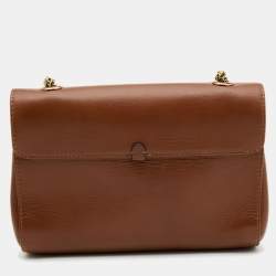 Pre Owned Chloe Brown Leather and Karung Leather June Bow Chain Shoulder Bag