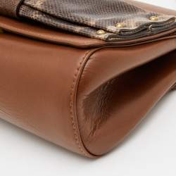 Pre Owned Chloe Brown Leather and Karung Leather June Bow Chain Shoulder Bag