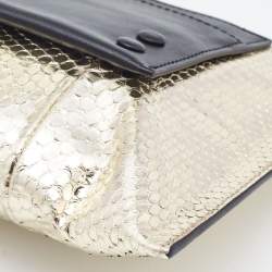 Chloe Metallic Gold/Black Snakeskin and Leather Clutch