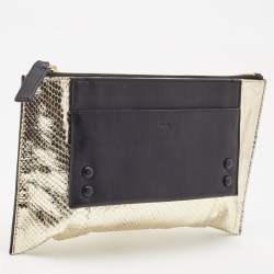 Chloe Metallic Gold/Black Snakeskin and Leather Clutch