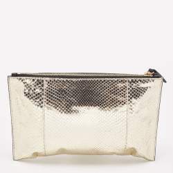 Chloe Metallic Gold/Black Snakeskin and Leather Clutch