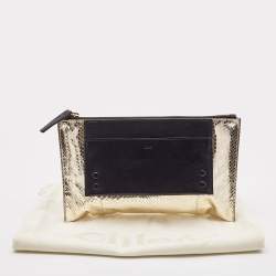 Chloe Metallic Gold/Black Snakeskin and Leather Clutch
