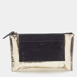 Chloe Metallic Gold/Black Snakeskin and Leather Clutch