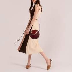 Pre Owned Chloe Maroon Leather and Suede Small Pixie Round Crossbody Bag