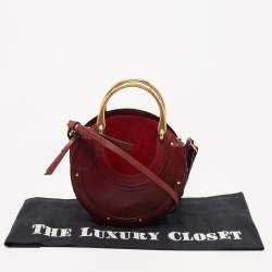 Pre Owned Chloe Maroon Leather and Suede Small Pixie Round Crossbody Bag