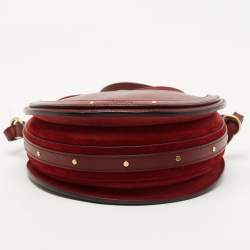 Pre Owned Chloe Maroon Leather and Suede Small Pixie Round Crossbody Bag