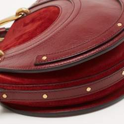 Pre Owned Chloe Maroon Leather and Suede Small Pixie Round Crossbody Bag