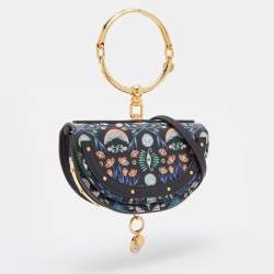 Pre Owned Chloe Multicolor Floral Print Leather Small Nile Bracelet Minaudiere Bag 