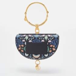 Pre Owned Chloe Multicolor Floral Print Leather Small Nile Bracelet Minaudiere Bag 