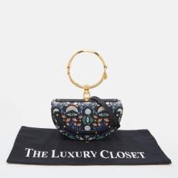 Pre Owned Chloe Multicolor Floral Print Leather Small Nile Bracelet Minaudiere Bag 