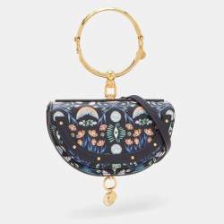 Pre Owned Chloe Multicolor Floral Print Leather Small Nile Bracelet Minaudiere Bag 