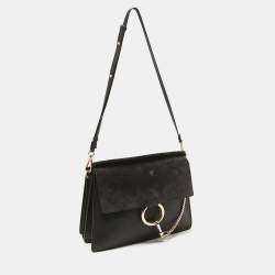 Pre Owned Chloe Dark Grey Suede and Leather Medium Faye Shoulder Bag