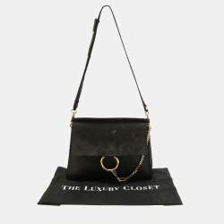 Pre Owned Chloe Dark Grey Suede and Leather Medium Faye Shoulder Bag