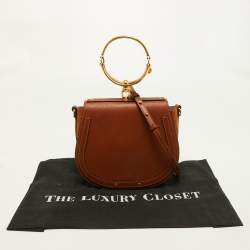 Chloe Brown Leather and Suede Medium Nile Bracelet Top Handle Bag