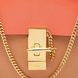 Pre Owned Chloe Orange Leather Mini Drew Chian Shoulder Bag