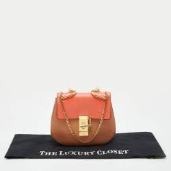 Pre Owned Chloe Orange Leather Mini Drew Chian Shoulder Bag