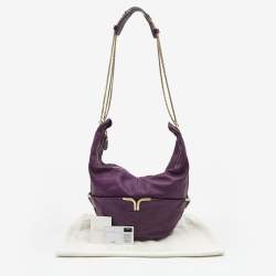 Pre Owned Chloe Purple Leather Milton Triple Chain Hobo