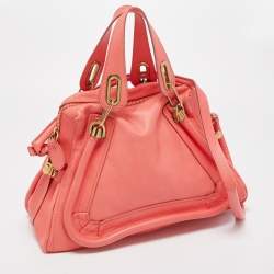Pre Owned Chloe Coral Pink Leather Medium Paraty Shoulder Bag