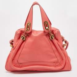 Pre Owned Chloe Coral Pink Leather Medium Paraty Shoulder Bag