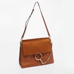 مملوكة مسبقًا Chloe Brown Leather and Suede Medium Faye Shoulder Bag