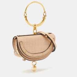 Chloe Beige Croc Embossed Leather Nile Minaudiere Crossbody Bag