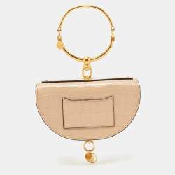 Chloe Beige Croc Embossed Leather Nile Minaudiere Crossbody Bag