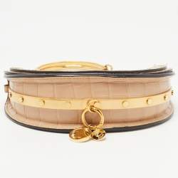 Chloe Beige Croc Embossed Leather Nile Minaudiere Crossbody Bag