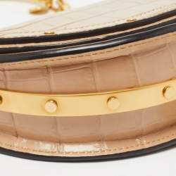 Chloe Beige Croc Embossed Leather Nile Minaudiere Crossbody Bag