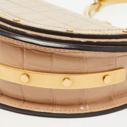 Chloe Beige Croc Embossed Leather Nile Minaudiere Crossbody Bag
