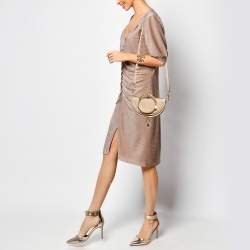 Chloe Beige Croc Embossed Leather Nile Minaudiere Crossbody Bag