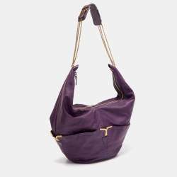 Chloe Purple Leather Milton Triple Chain Hobo