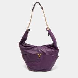 Chloe Purple Leather Milton Triple Chain Hobo