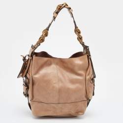 Chloe Beige Leather Large Chain Detail Hobo