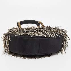Chloe Black Canvas Embellished Crescent Hobo