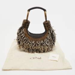 Chloe Black Canvas Embellished Crescent Hobo