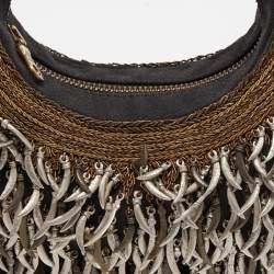 Chloe Black Canvas Embellished Crescent Hobo
