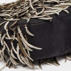 Chloe Black Canvas Embellished Crescent Hobo
