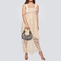 Chloe Black Canvas Embellished Crescent Hobo