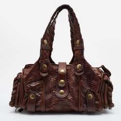 Pre Owned Chloe Brown Python and Leather Silverado Satchel