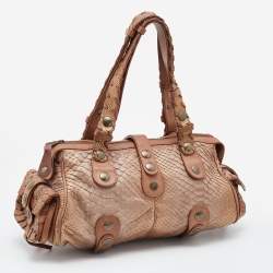 Pre Owned Chloe Brown/Bronze Python and Leather Silverado Satchel