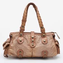 Pre Owned Chloe Brown/Bronze Python and Leather Silverado Satchel