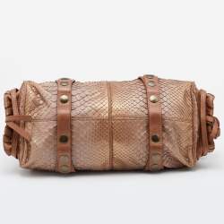 Pre Owned Chloe Brown/Bronze Python and Leather Silverado Satchel