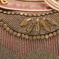 Pre Owned Chloe Old Rose/Metallic Fabric and Leather Embellished Crescent Hobo