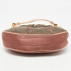 Pre Owned Chloe Old Rose/Metallic Fabric and Leather Embellished Crescent Hobo