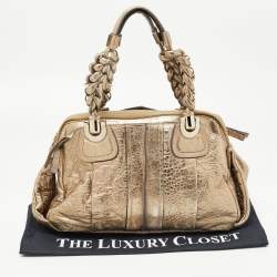 Pre Owned Chloe Metallic Gold Textured Leather Heloise Satchel