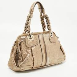 Pre Owned Chloe Metallic Gold Textured Leather Heloise Satchel