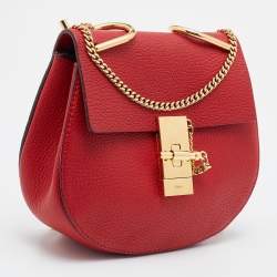 Chloe Red Leather Small Drew Chain Crossbody Bag
