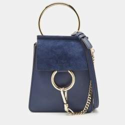 مملوكة مسبقًا Chloe Blue Leather and Suede Mini Faye Crossbody Bag