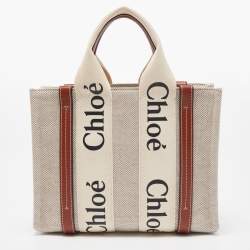 Chloe Brown/Beige Canvas and Leather Small Woody Tote