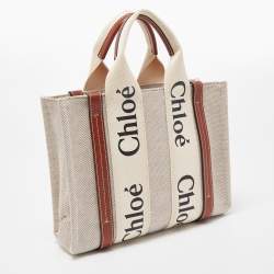 Chloe Brown/Beige Canvas and Leather Small Woody Tote